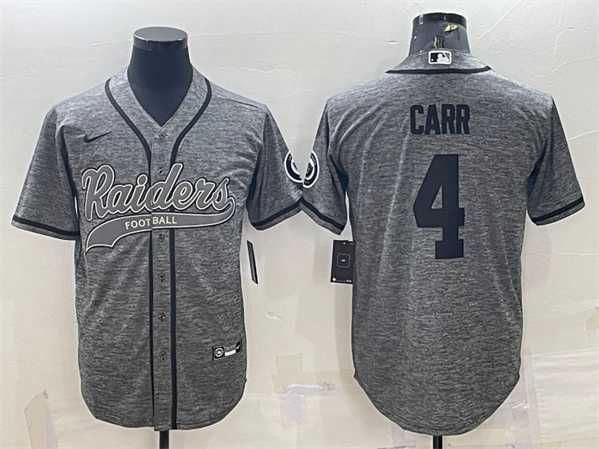 Men%27s Las Vegas Raiders #4 Derek Carr Gray With Patch Cool Base Stitched Baseball Jersey->las vegas raiders->NFL Jersey